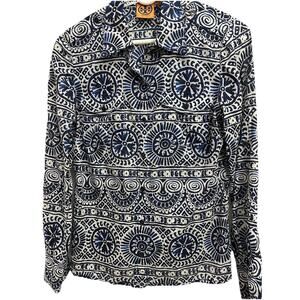 Womens Tory Burch Geometric Shirt Top Blouse Long Sleeve Button Front Pockets 4